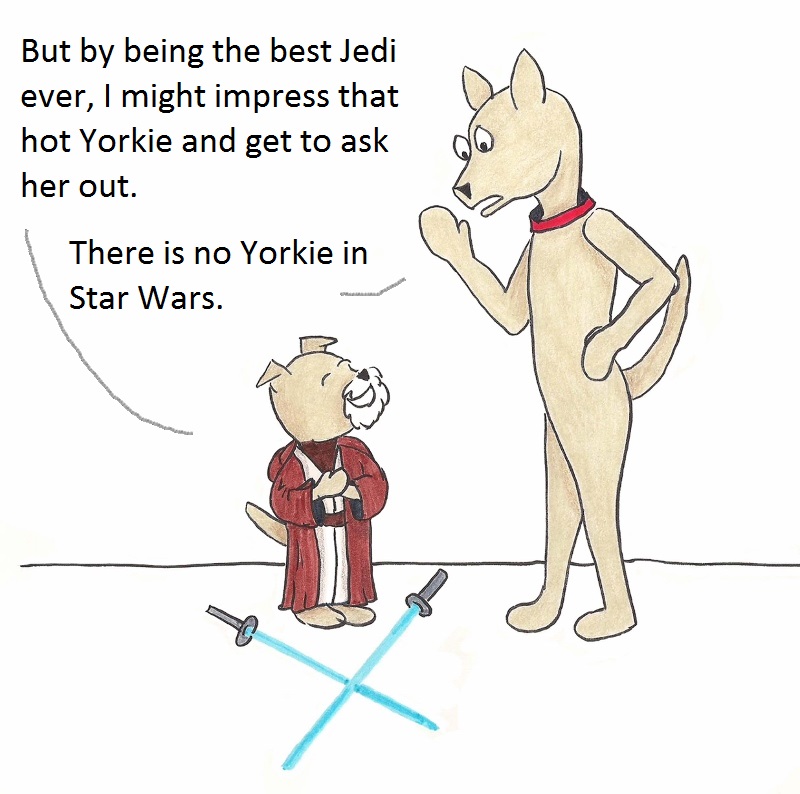 But by being the best Jedi ever, I might impress that hot Yorkie and get to ask her out. There is no Yorkie in Star Wars.